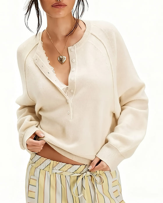 Pullover Henley Hals Stickad