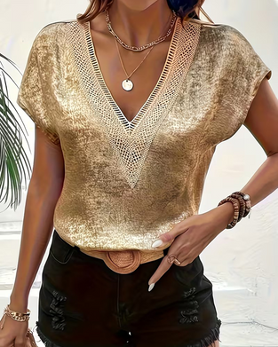 Blusa Håltomning V-Ringad Hals Flagermusärm