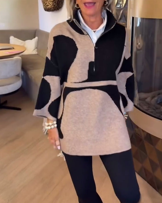 Pullover Med Halvdragkedja Och Modernt Ståkrage