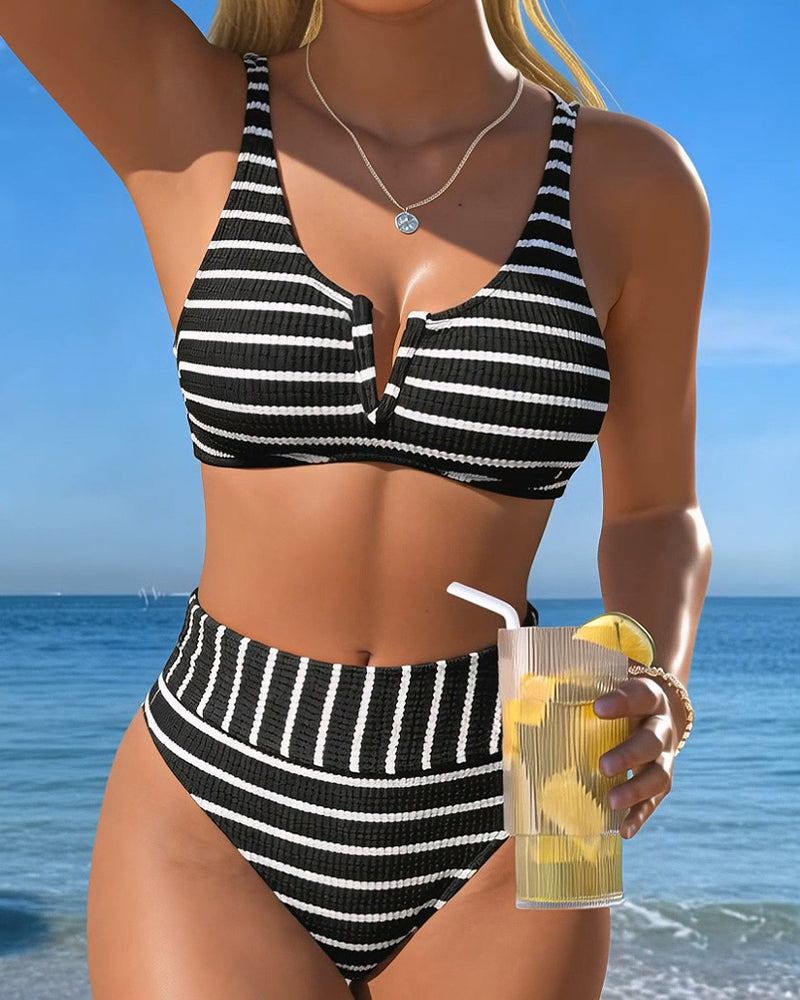 Bikini Svart Vit Räfflad Rand