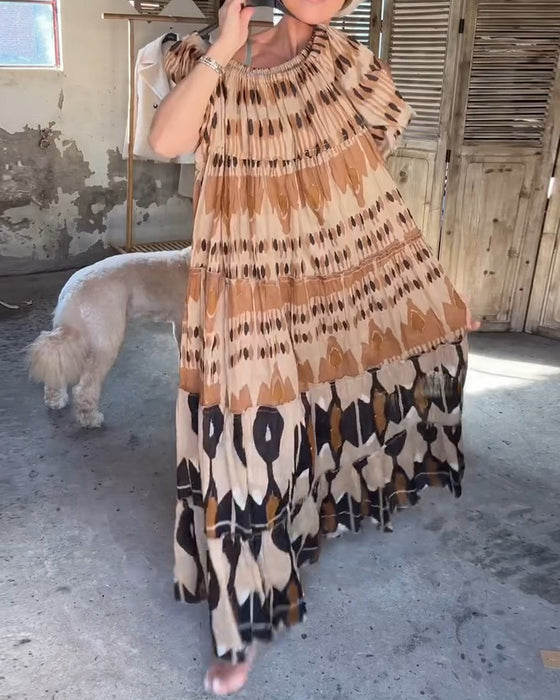 Klänningar Off-Shoulder Fyrkantig Hals Lös Tryck