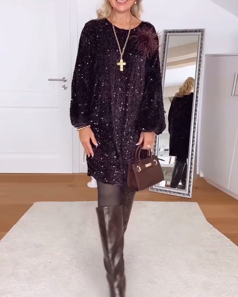 Lyktskeppsärmar Löst Paillettfylld Klänning