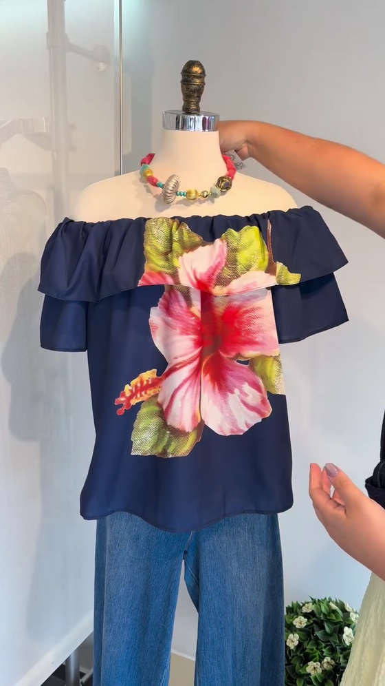 Blus Blommigt Tryck Off Shoulder