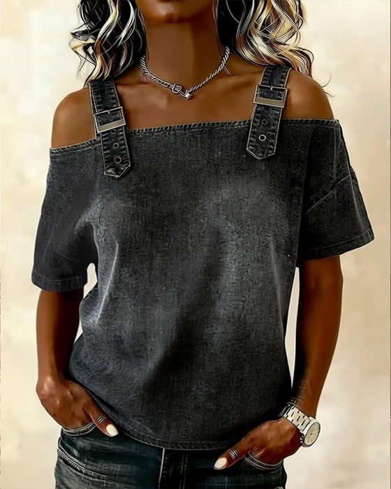 Blus Axelbandslös Med Axelrem Denim