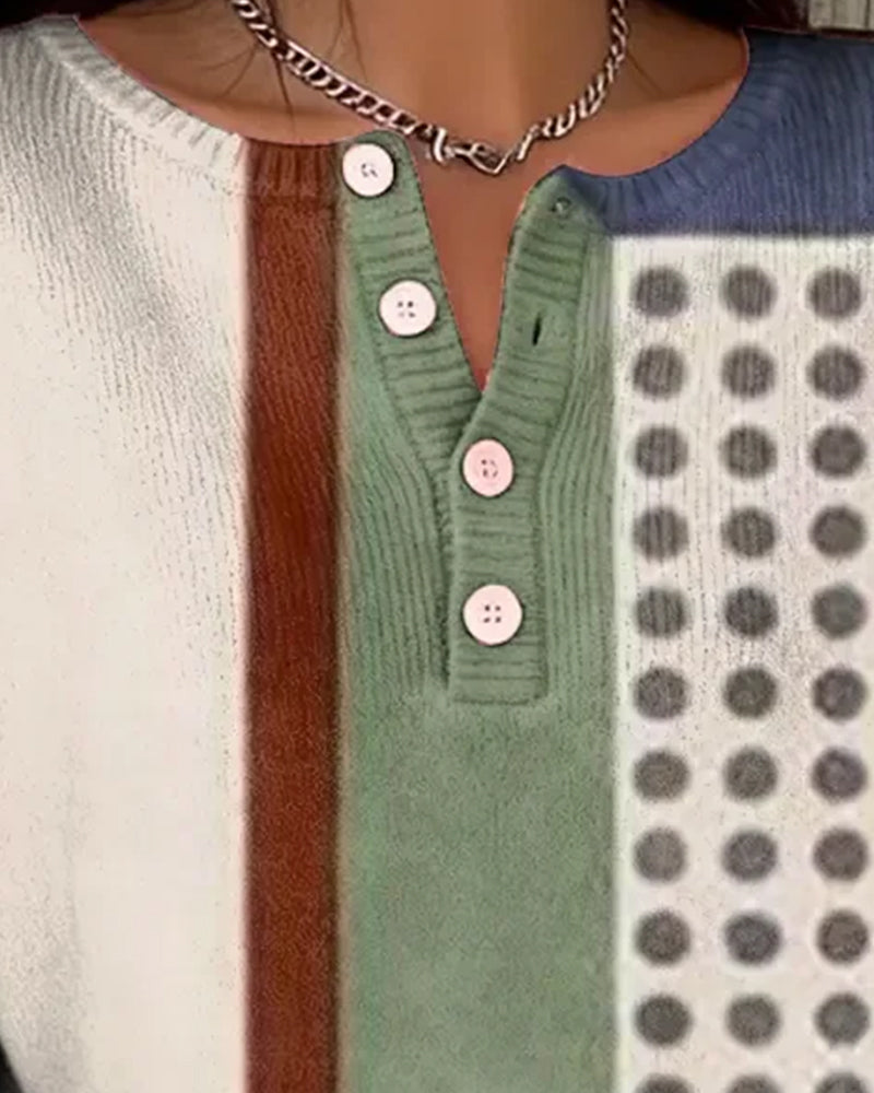 Pullover Med Långa Ärmar Och Färgblockning