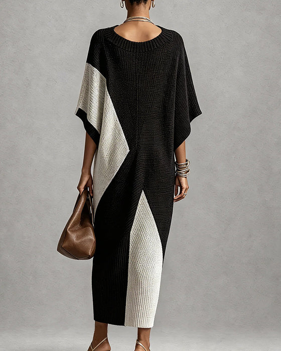 Sweater Klänning Färgblock V-Hals