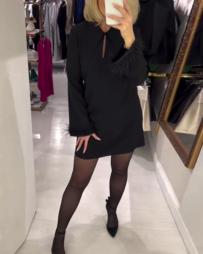 Enfärgad Rak Klippt Långärmad Klänning