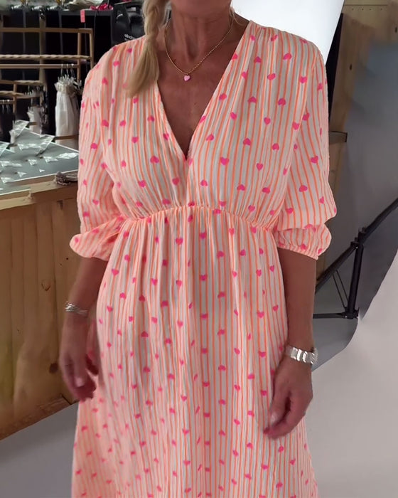 Klänning Elegant V-Ringning Hjärtmönster