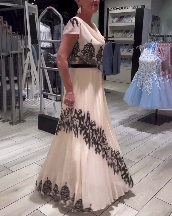 Vintage tryck plisserad elegant klänning