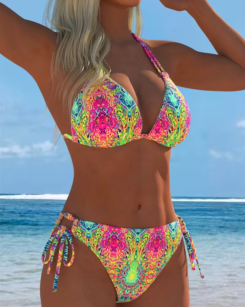 Bikini Färgad Halter Tryck