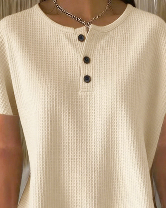 T-shirt Knapp V-ringning Avslappnad