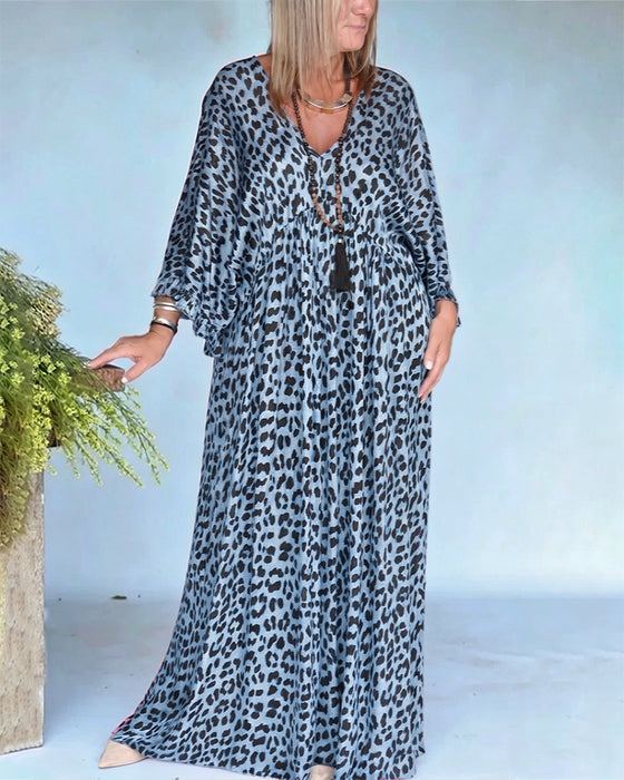 Klänning V-Ringning Leopardprint Loose Fit Casual