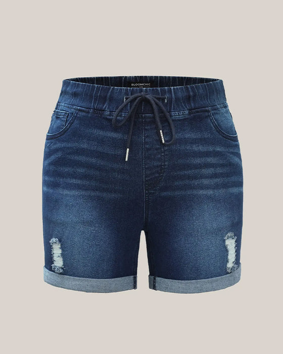 Shorts Elastisk Midja Rivna Jeans