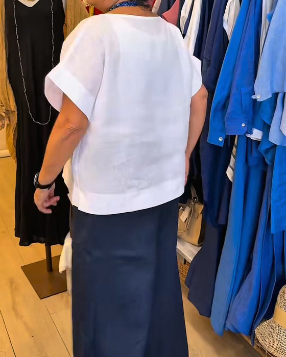 Blus Rundhalsad Solid Rak Casual