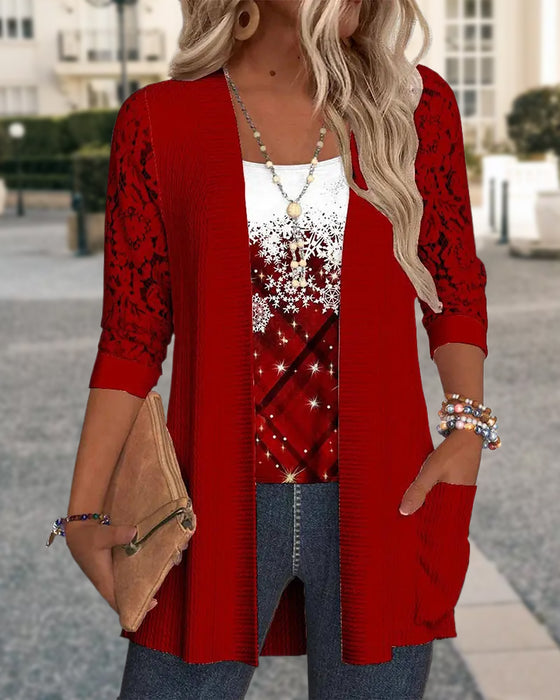 Stickad Topp Med Tryck I Fejk Tvådelad Design