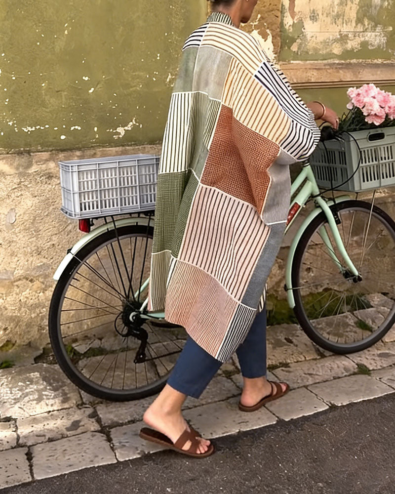 Klänning Rutig Randig Patchwork Lös