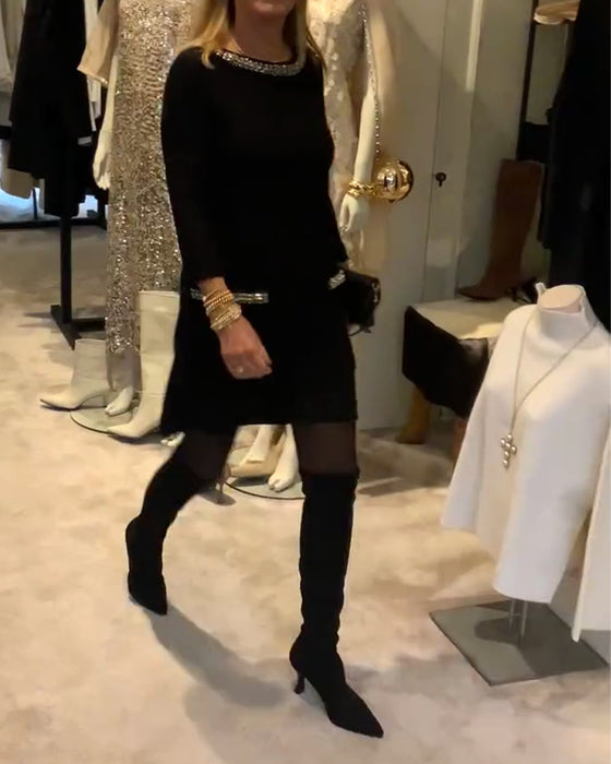 Klänning Modig Het Rhinestone Stil Långärmad