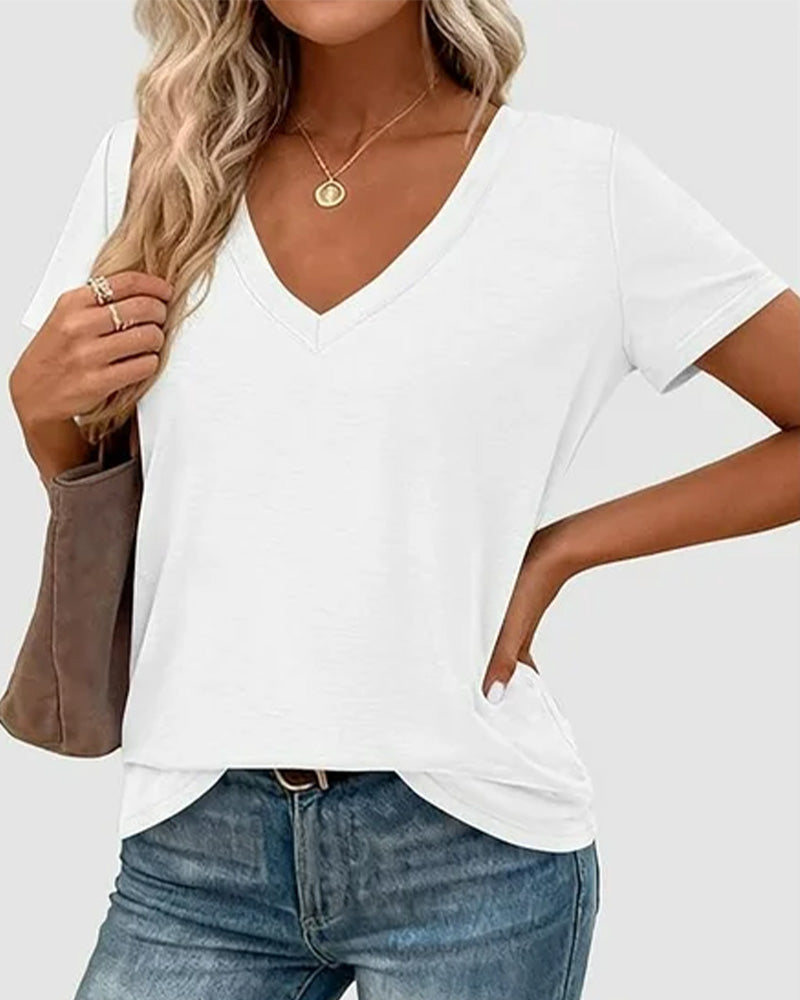 T-Shirt Pullover V-Hals Solid