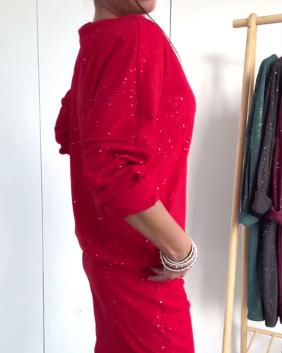 Klänning Rund Halsringning Fin Glitter Modig