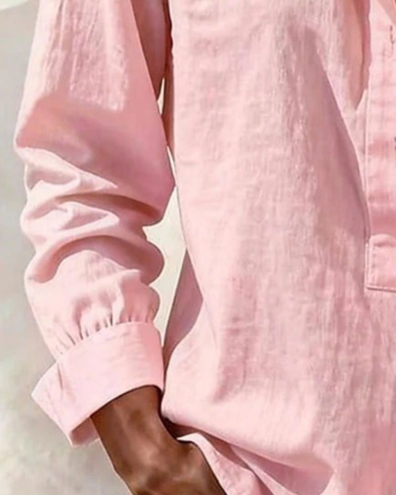 Knäpp Upp Enfärgad Bomulls- Och Linneblus