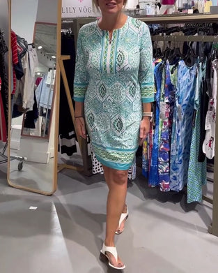 Klänning Cirkeltryck Rund Hals Rak