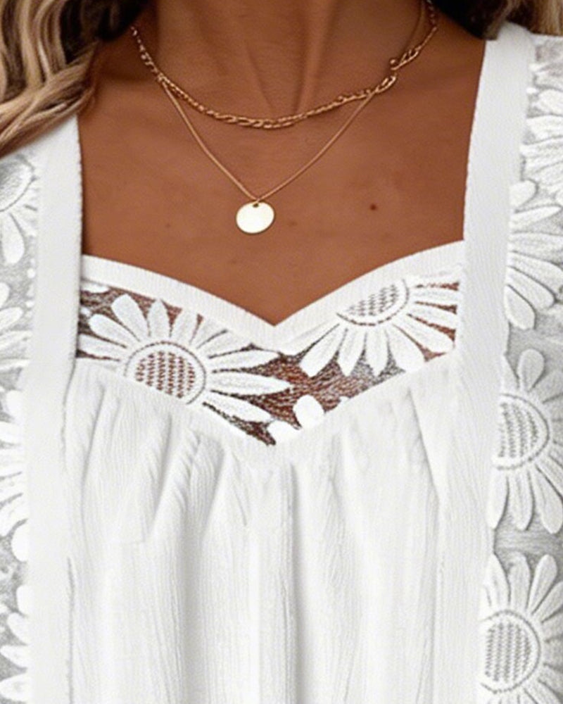 Blus Falsk Skiktad Tusensköna Spets Patchwork