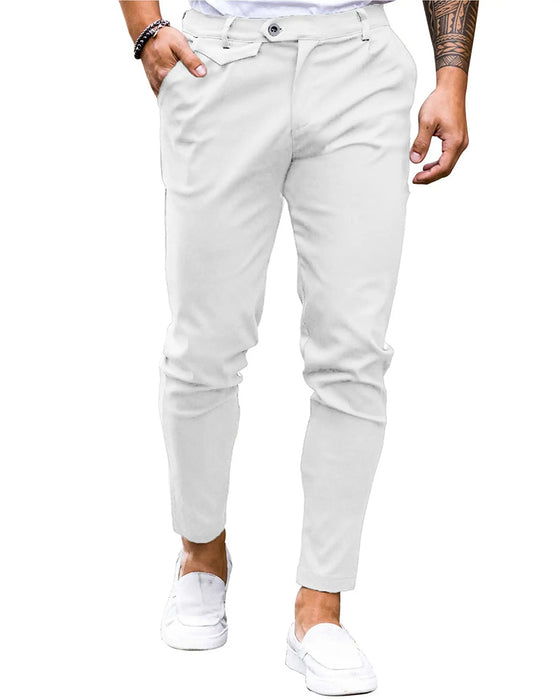 Byxor Solid Färg Knapp Fram Slim Fit Casual