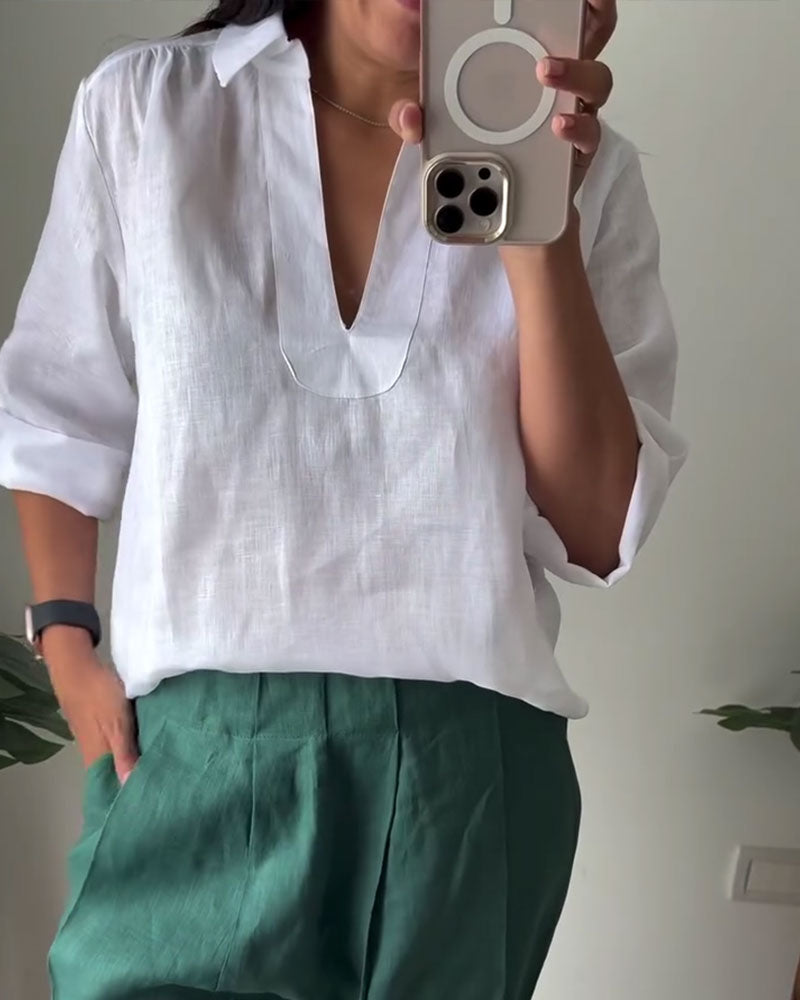 Blus Med Krage I Bomull-Linne