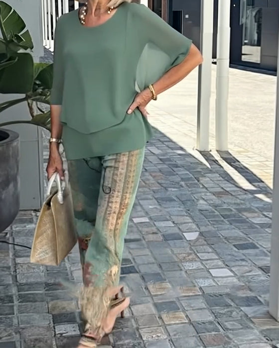 Set Fashion Tryckta Raka Byxor