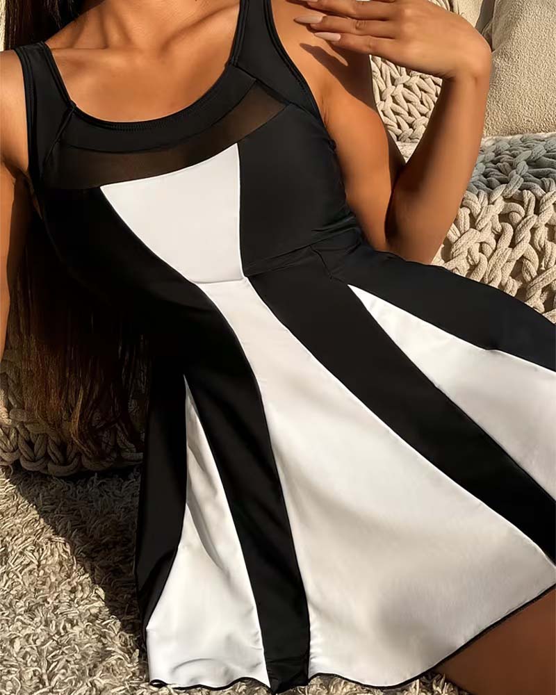 Tankini Färgblockad Ärmlös Tvådelad