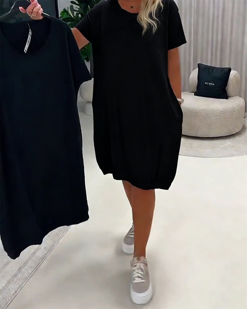 Klänning Kortärm Rund Halsringning Loose-Fit