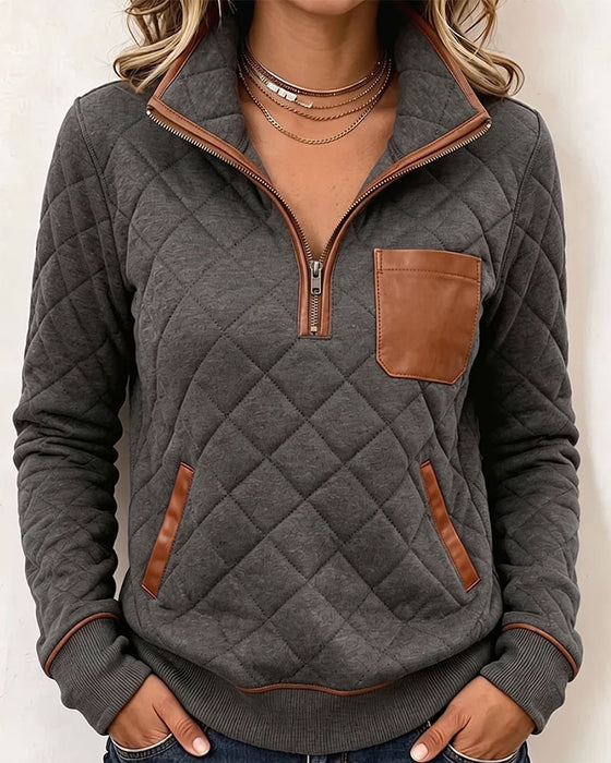 Sweatshirt Argyle Halv Dragkedja Kragad