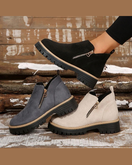 🔥Höst- Och Vintergodisar🔥Damstövlar Med Rund Tå Och Dragkedja I Sidan