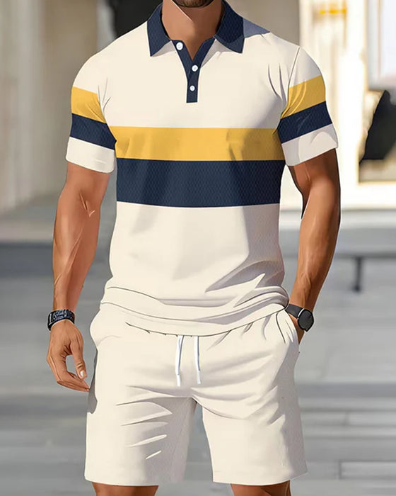 Set Randig Polo Herr Shorts