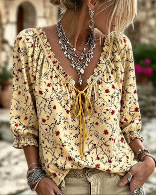 Blus Liten Röd Blomma Blommig Slips