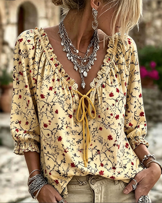 Blus Liten Röd Blomma Blommig Slips