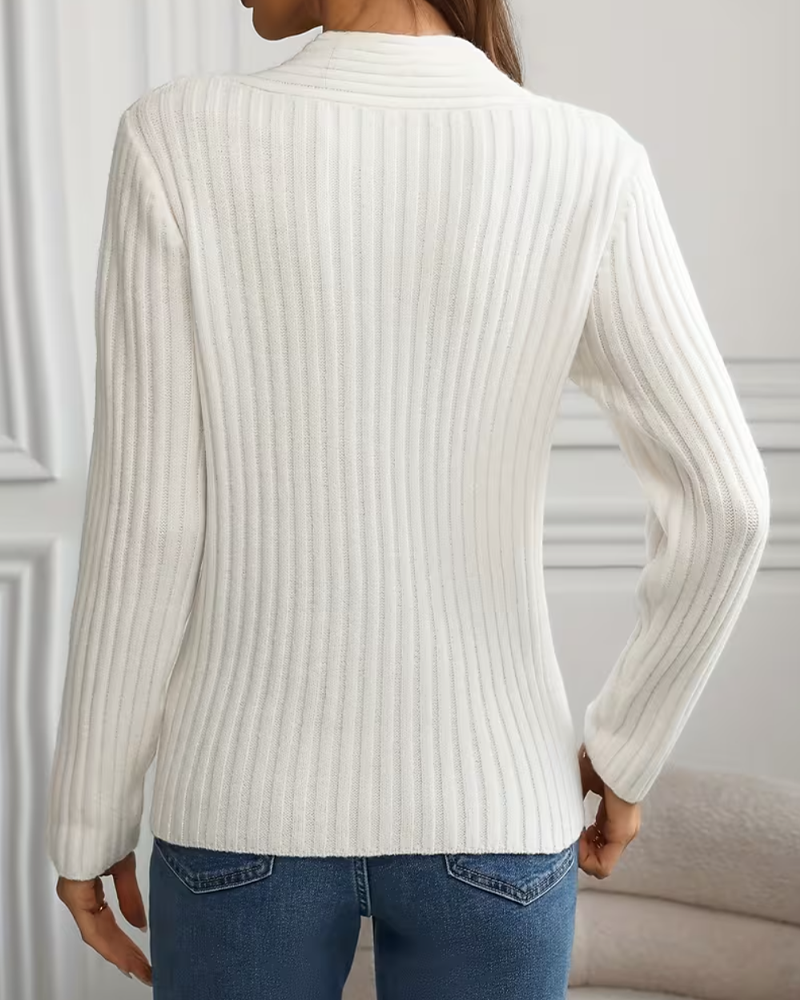 Pullover V-Hals Ribbad Kors Långärmad