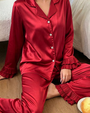 Pyjamas Set Dubbel Lager Ryschig Skjortkrage