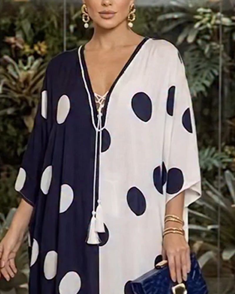 Klädning V-Hals Stor Polka Dot Casual