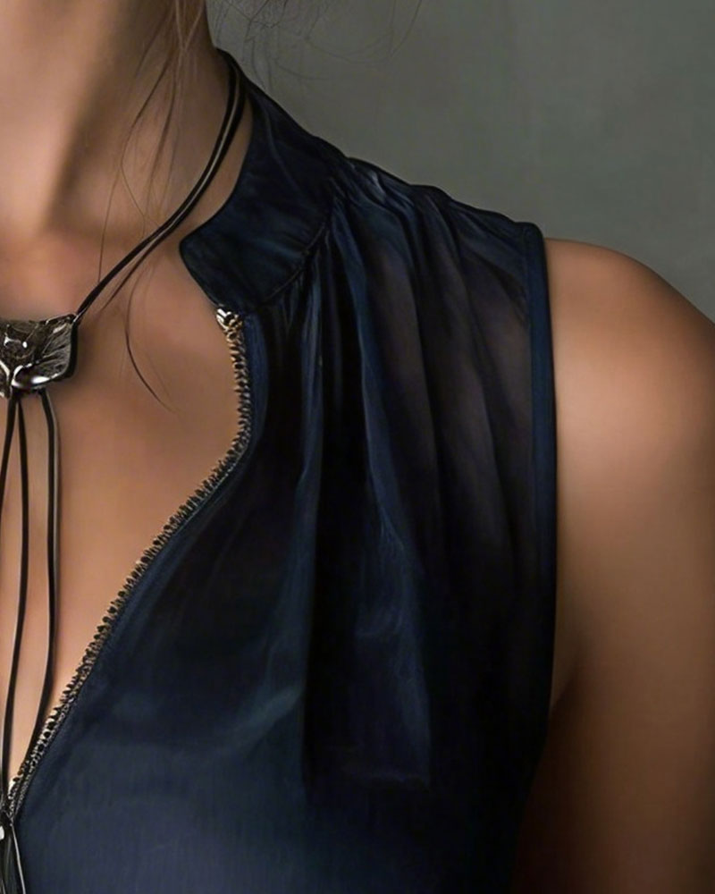 Blus Ärmlös Dragkedja Casual