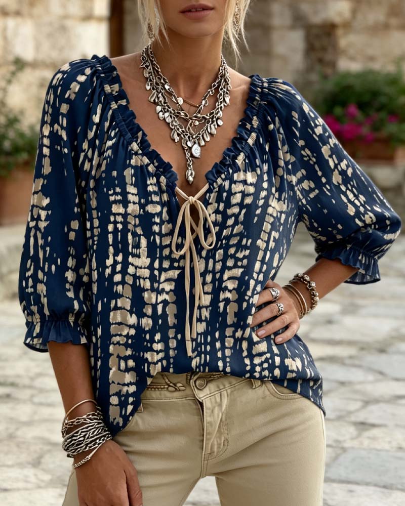 Blus Bohemian Ruffle Knytning