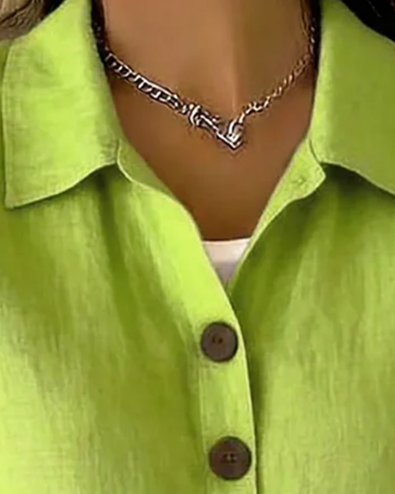 Skjorta Bomull Lin Krage Kort Ärm