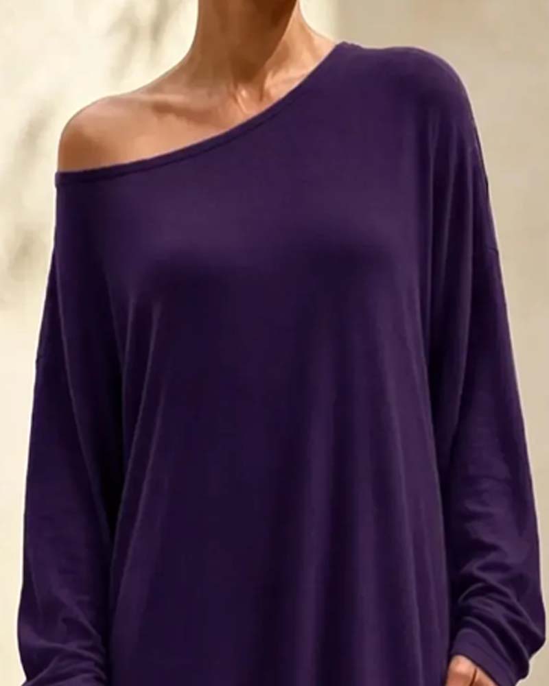 Klänning Asymmetrisk Off-Shoulder Lång Ärm Ficka Maxi