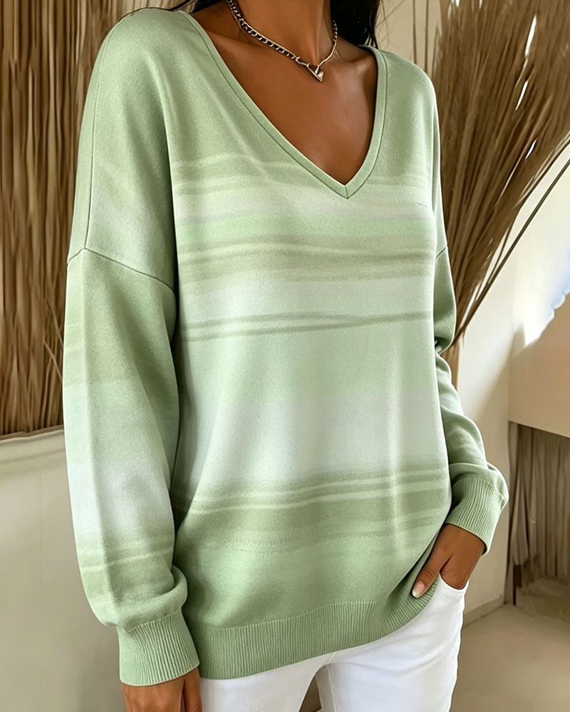Sweatshirts V-Hals Lång Ärm Ombre