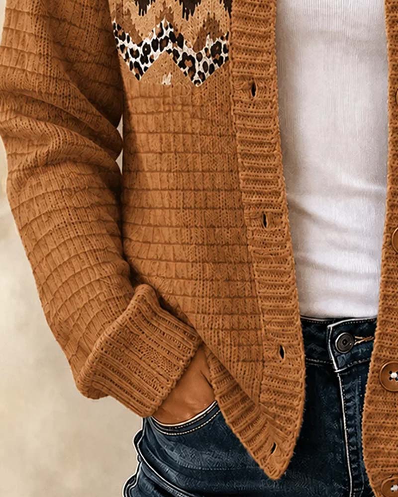 Kofta Knappad Leopard Vågig Rand