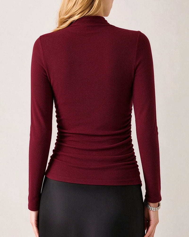 Topp Halv Turtleneck Sida Rynkad Bas