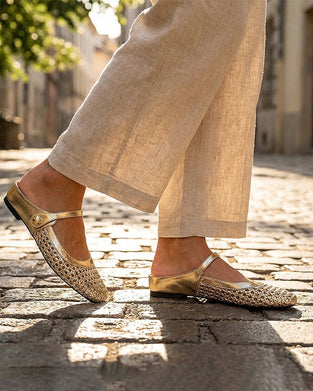 Skor Fyrkantig Tå Vävd Urholkad