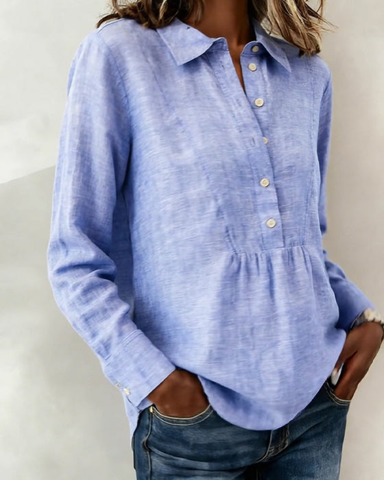 Blus Knäppt Krage Bomull Linne