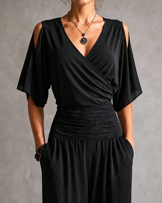 Jumpsuit V-Hals Crossover Kall Axel Midja Ficka