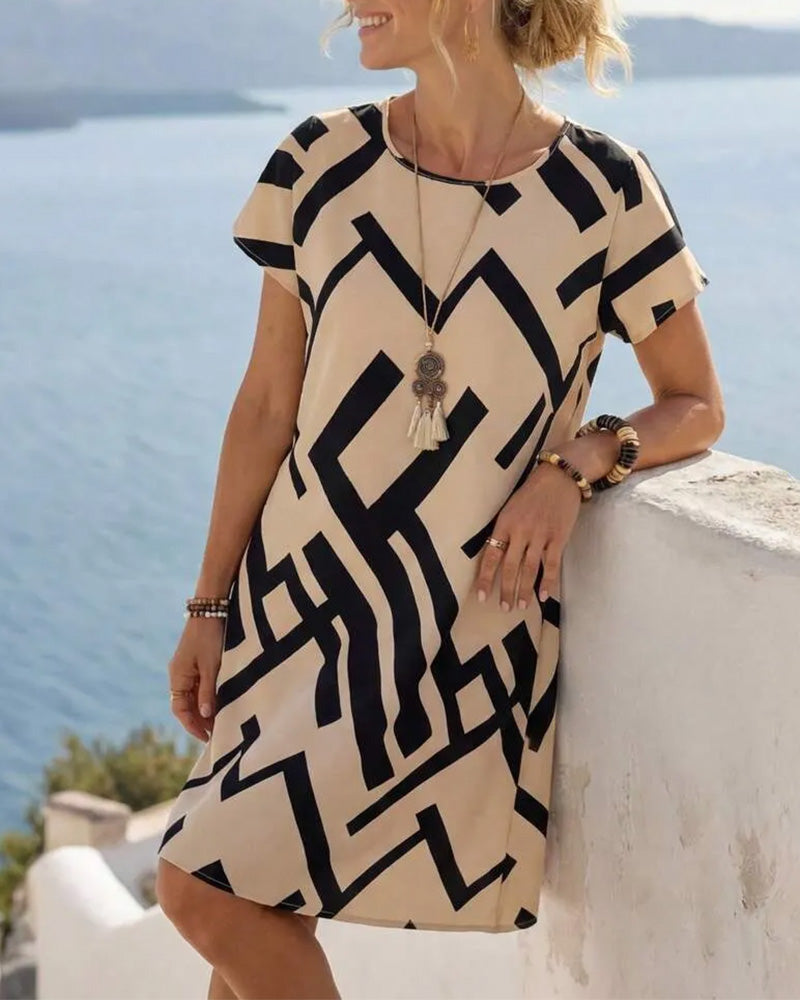 Klänning Geometriskt Tryck Lössittande A-Linje